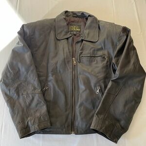 KC Direct Mens Black Leather Jacket Zip Front Collar Buckle Vintage  Size L